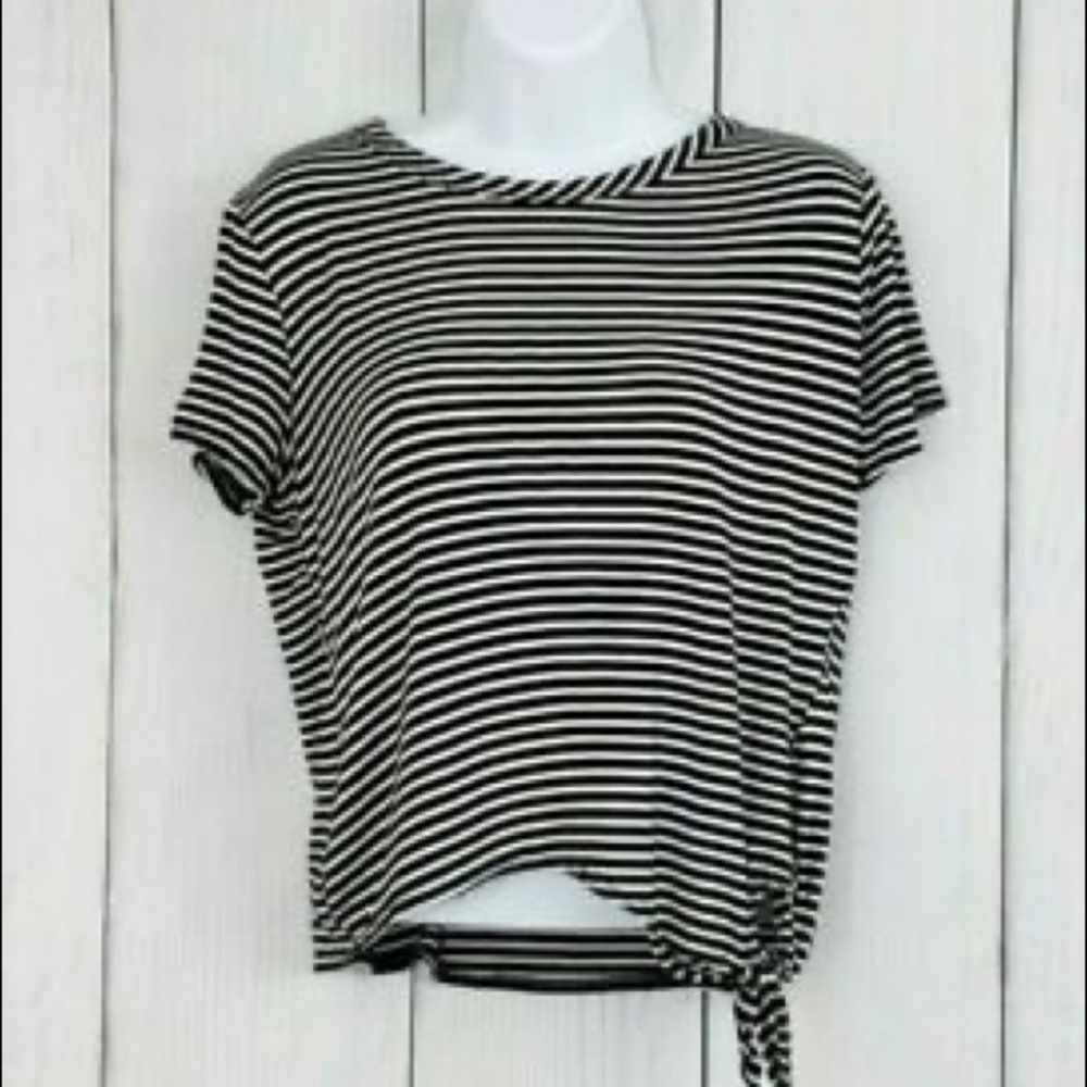 Navy blue and white striped shirt